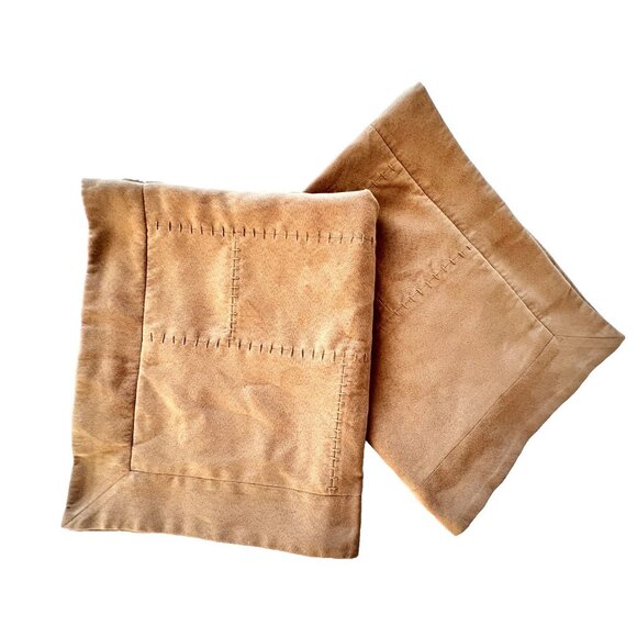 Pair POTTERY BARN Pillow Shams Standard Size Ultra Suede Patchwork Tan Western - Picture 3 of 16